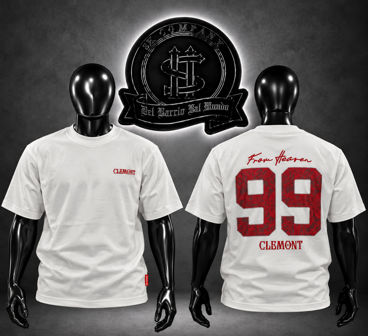 CAMISETA CLEMT COLOR BLANCO/DETALLE/ESTAMPADO NÚMERO ROJO ESPALDA