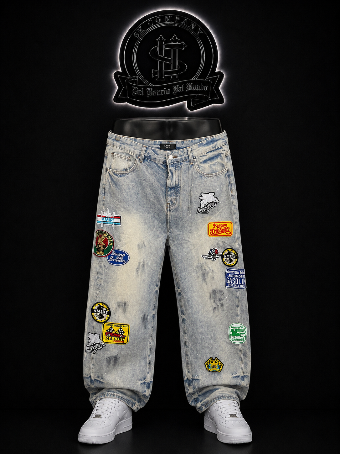 JEANS BAGGY BOTA RECTA COLOR/BICOLOR/AZUL/CLARO/BLANCO DETALLE/PARCHES