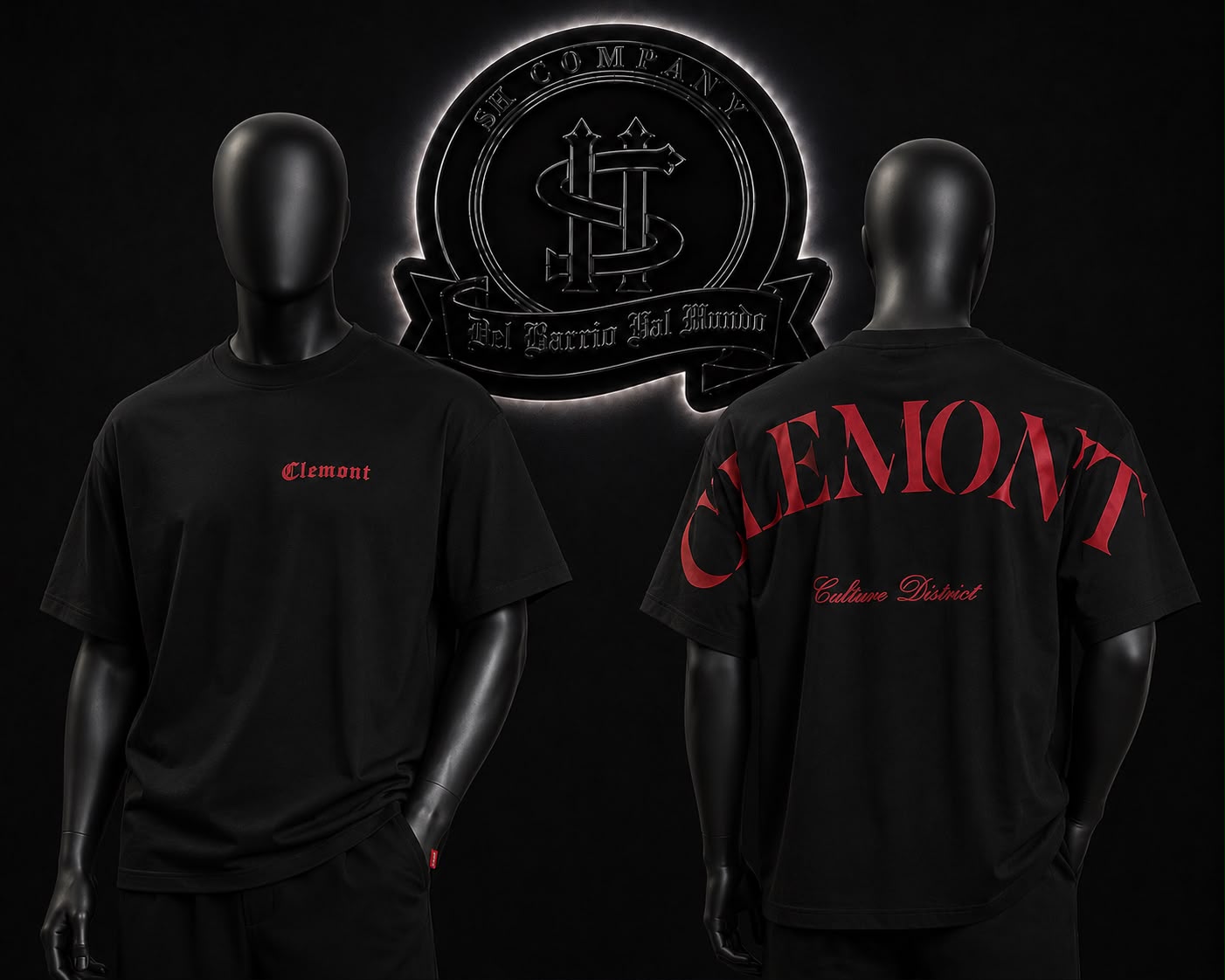 CAMISETA CLM COLOR/NEGRO DETALLES/ESTAMPADO/LOGO/ESPALDA/ROJO