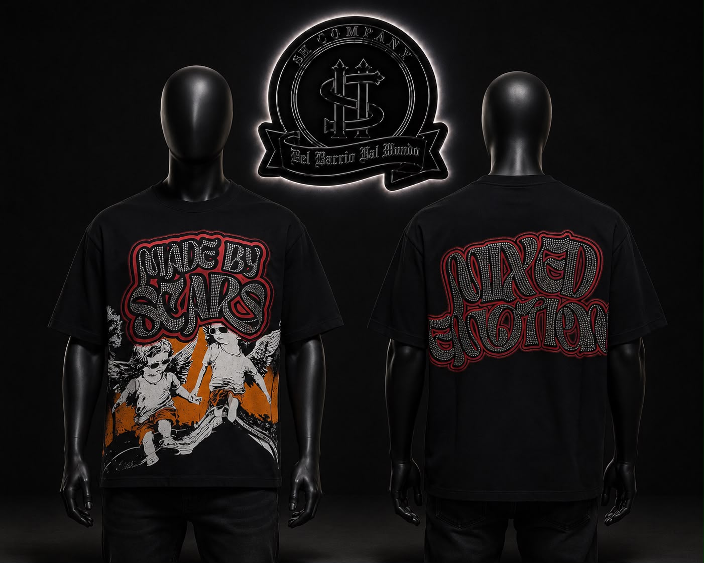 CAMISETA JRD COLOR/NEGRO DETALLES/ESTAMPADO/LOGO/ESPALDA/NEGRO/ROJO