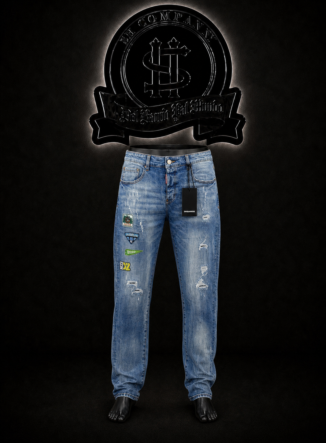 JEANS DQS2 COLOR/AZUL/CLARO DETALLES/PARCHES/PIERNA/IZQUIERDA