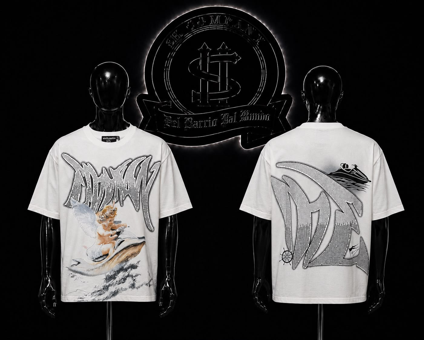 CAMISETA EMT COLOR/BLANCO DETALLES/ESTAMPADO/GRAFICO/ADELANTE/BLANCO