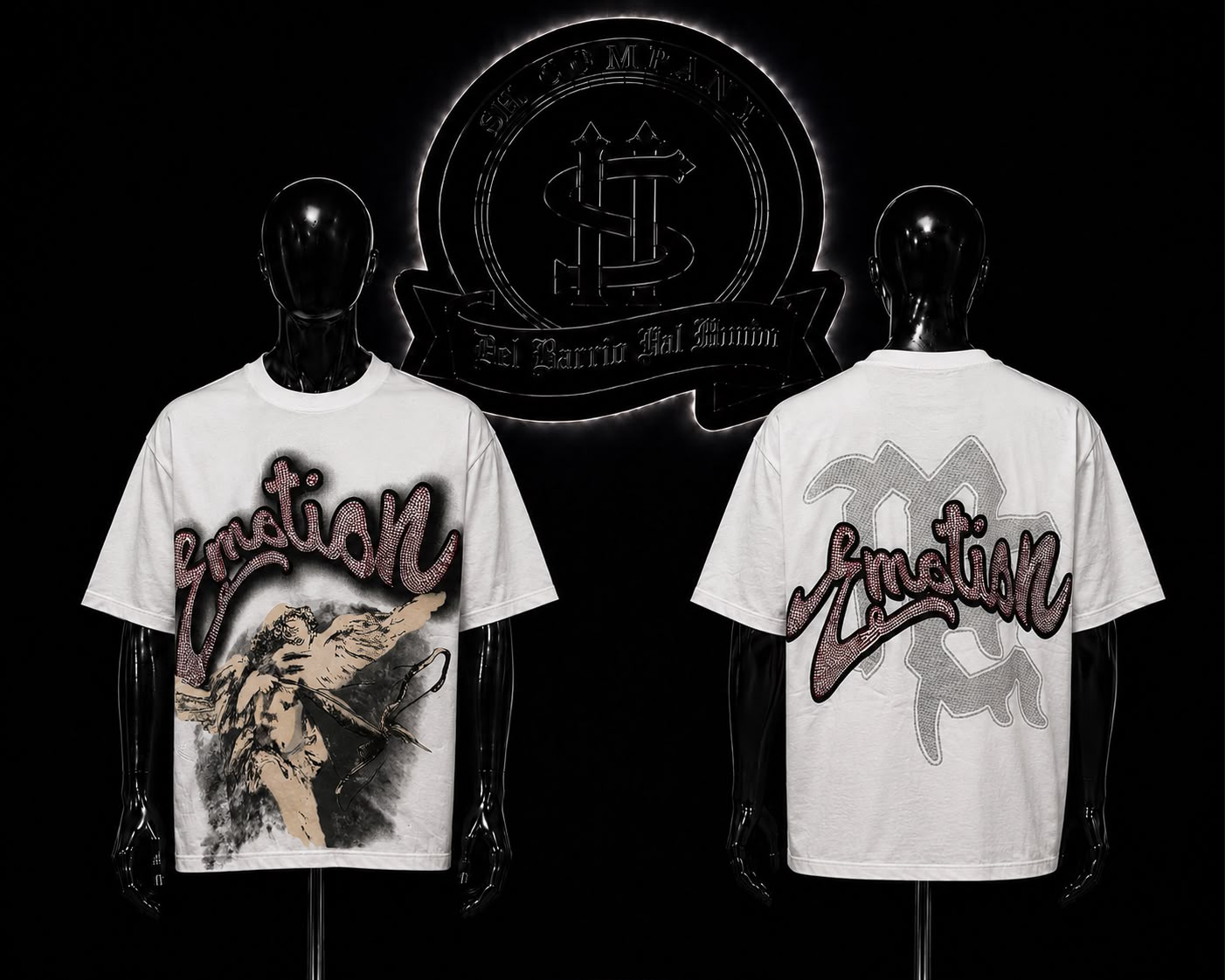 CAMISETA EMT COLOR/BLANCO DETALLES/ESTAMPADO/GRAFICO/LOGO/ADELANTE/ROSADO