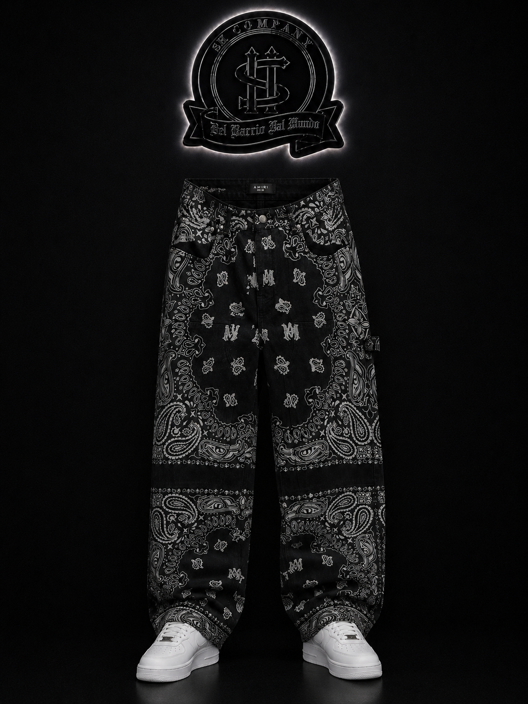 JEANS BAGGY BOTA RECTA COLOR/NEGRO DETALLE/ESTAMPADO/MANDALA/BLANCO