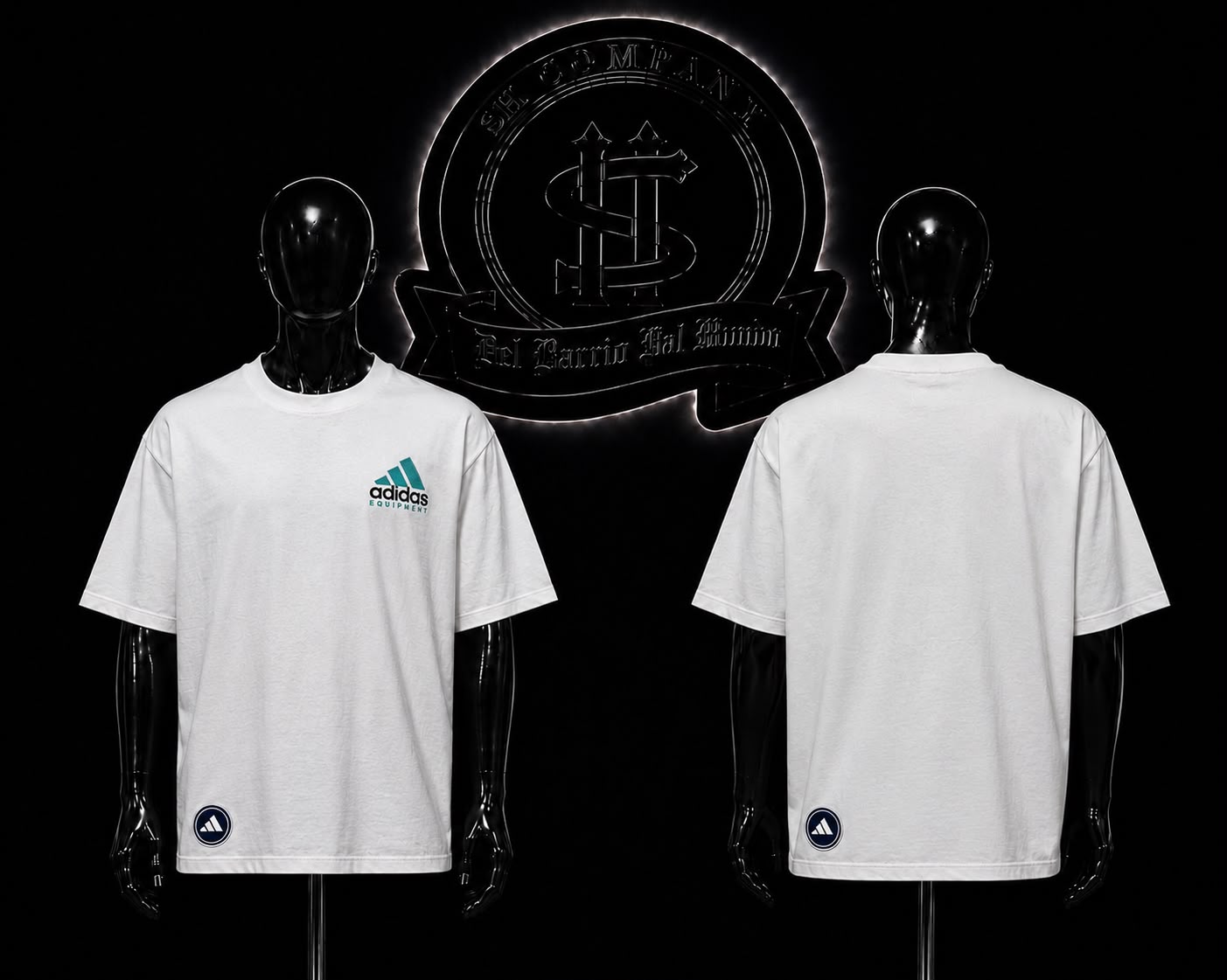CAMISETA ADD COLOR/BLANCO DETALLES/ESTAMPADO/LOGO/ADELANTE/PEQUEÑO/AZUL