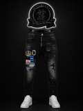 JEANS DSQ2 BOTA RECTA COLOR/NEGRO DETALLE/PARCHES