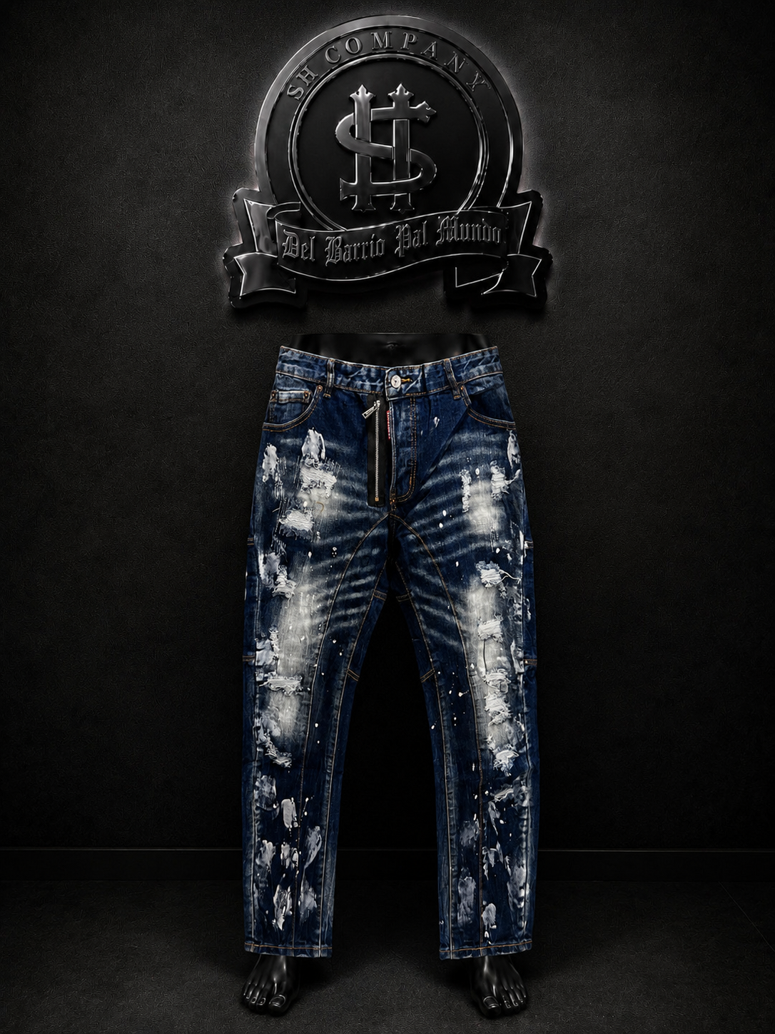 JEANS DQS2 COLOR/BICOLOR/AZUL/OSCURO/BLANCO DETALLE/PINTURA