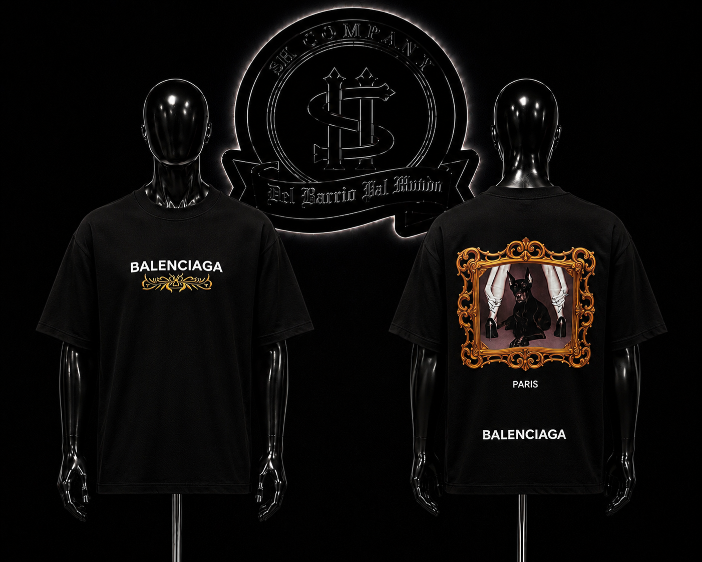 CAMISETA BLCG COLOR/NEGRO DETALLES/ESTAMPADO/MARCO/DORADO/ESPALDA