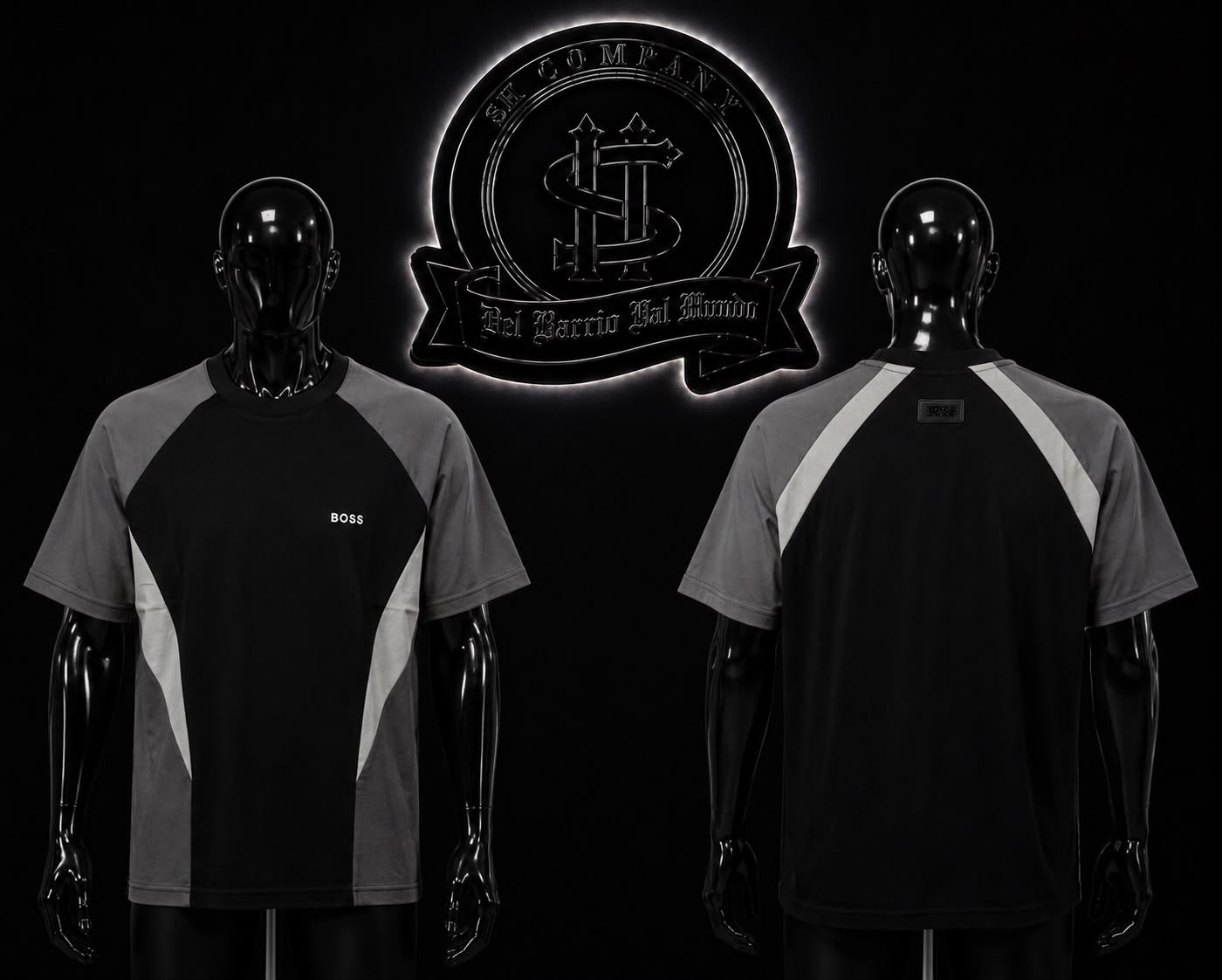 CAMISETA HB COLOR/BICOLOR/NEGRO/GRIS/BLANCO DETALLES/ESTAMPADO/LOGO/ADELANTE/PEQUEÑO