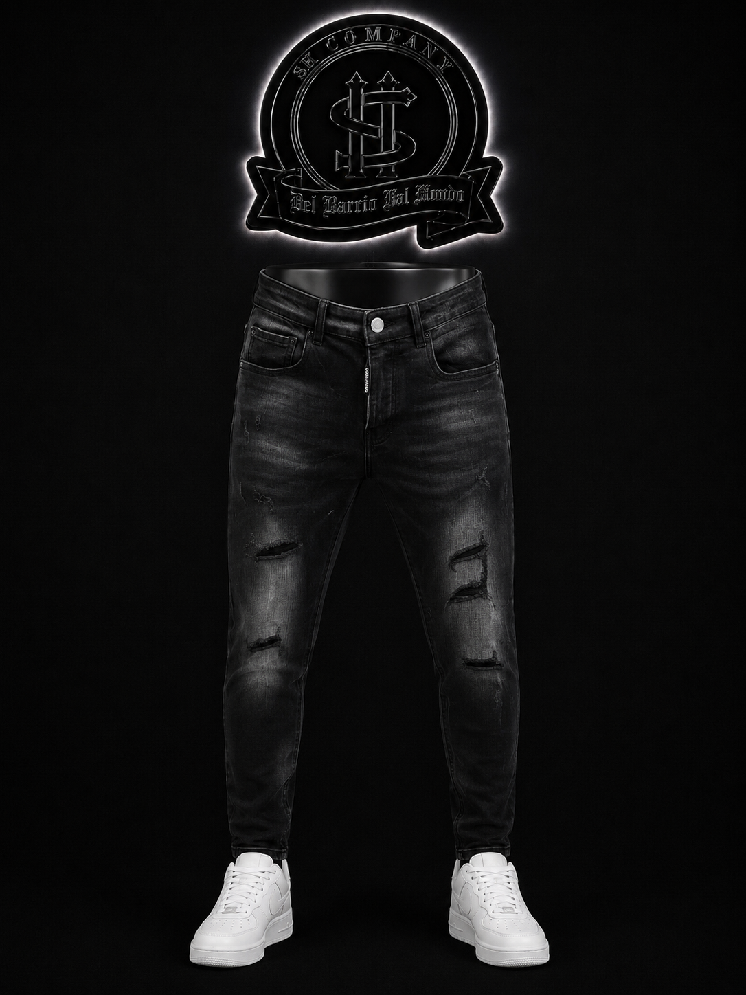 JEANS DSQ2 BOTA RECTA COLOR/NEGRO DETALLE/RASGADO