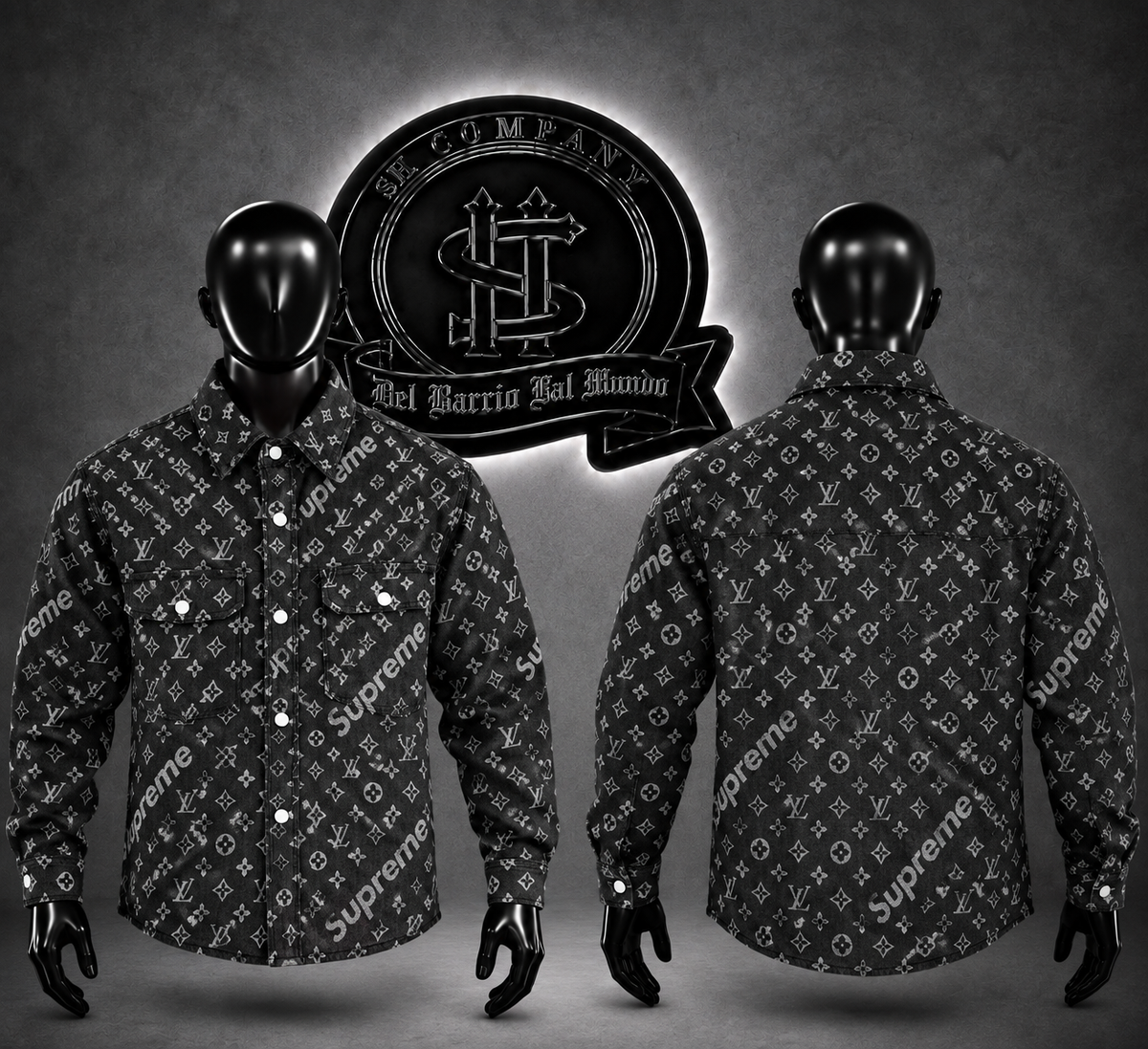 CHAQUETA COLOR NEGRO SPRM x LV /ESTAMPADO LV COMPLETO BLANCO NEGRO