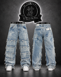 JEANS BAGGY BOTA RECTA /COLOR  /AZUL CLARO /DETALLE/DESILACHADO FRONTAL