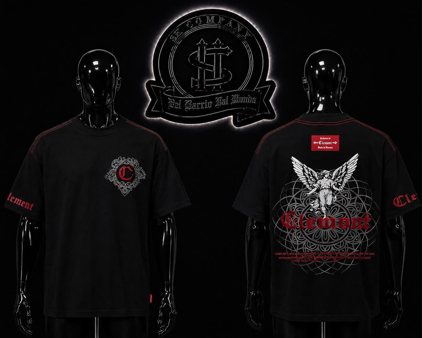 CAMISETA CLM COLOR/NEGRO DETALLES/ESTAMPADO/GRAFICO/LOGO/ESPALDA/ROJO