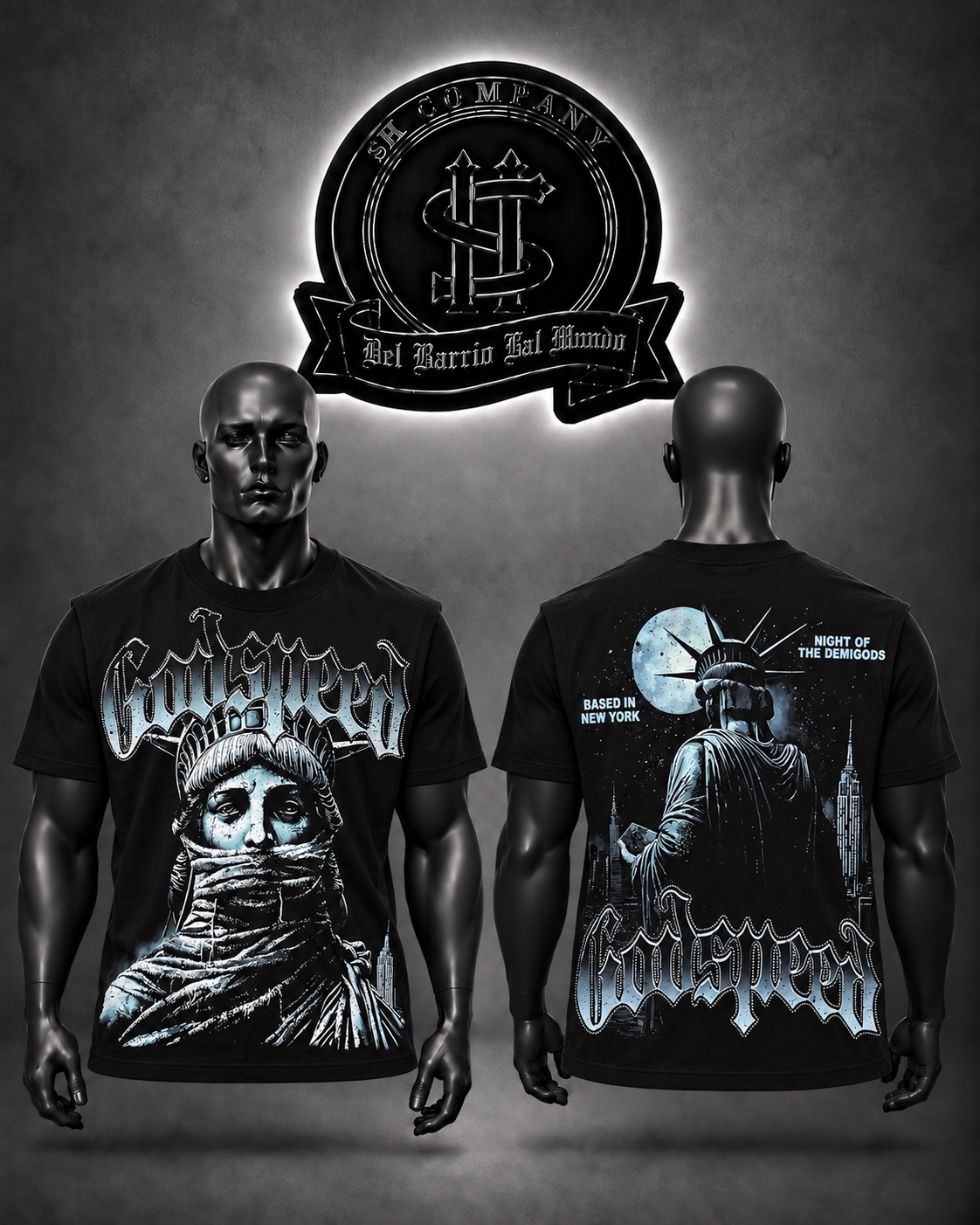 CAMISETA GDSPD COLOR/NEGRO /DETALLES/ESTAMPADO/GRAFICO/ADELANTE Y ATRÁS.
