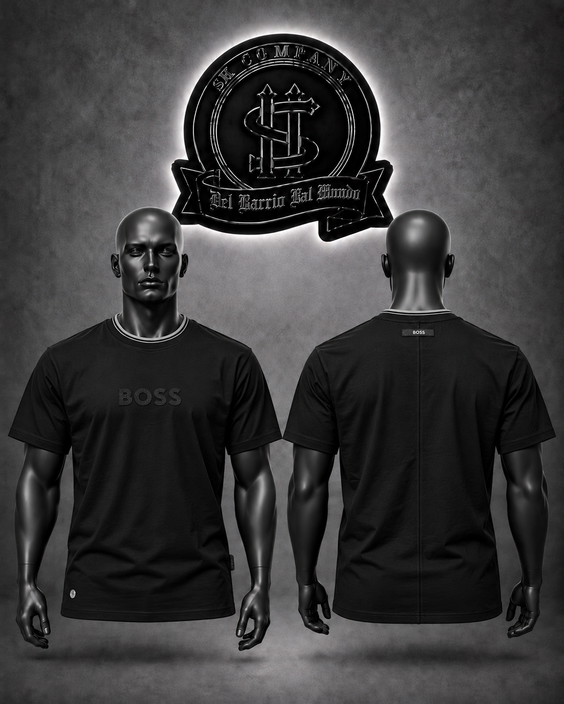 CAMISETA HG COLOR NEGRO/DETALLE/LOGO “BOSS” PARTE FRONTAL