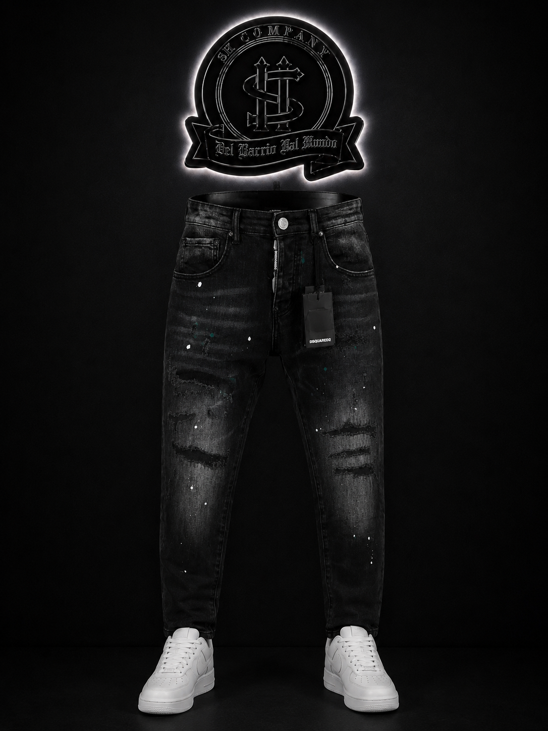 JEANS DSQ2 BOTA RECTA COLOR/NEGRO DETALLE/DEGRADADO