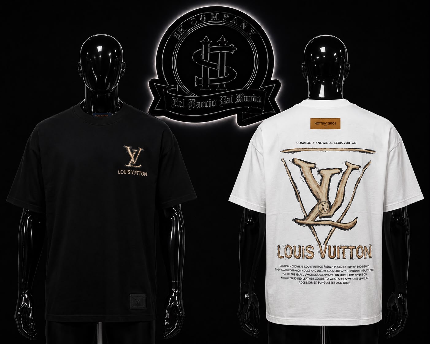 CAMISETA LV COLOR/NEGRO/BLANCO DETALLES/ESTAMPADO/LOGO/ESPALDA/BEIGE