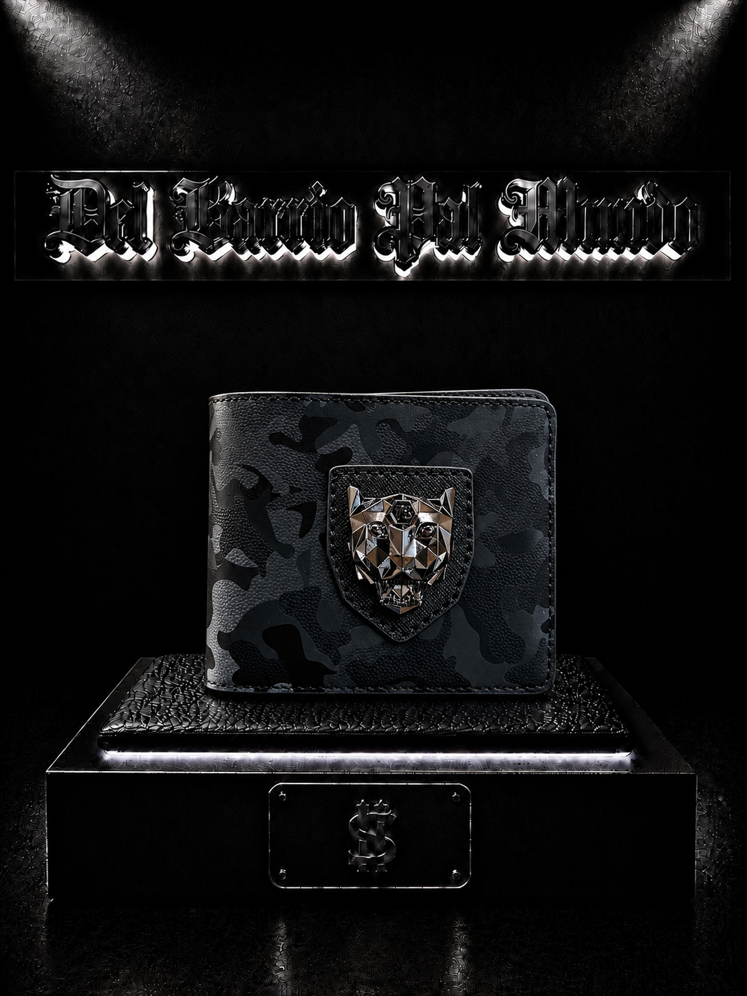 BILLETERA PHILP COLOR NEGRO/DETALLES/PLACA CENTRAL "ANIMAL"/CAMUFLADA NEGRO
