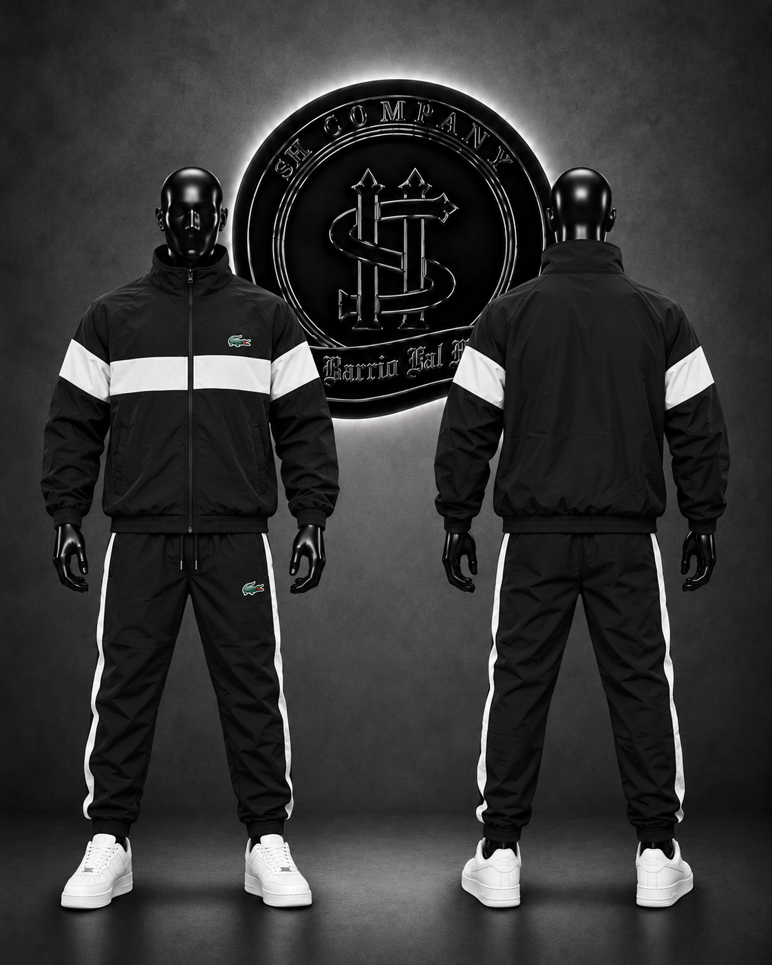 CONJUNTO LCST COLOR NEGRO/DETALLES/LOGO FRONTAL/LINEAS GRUESAS HORIZONTAL MANGAS