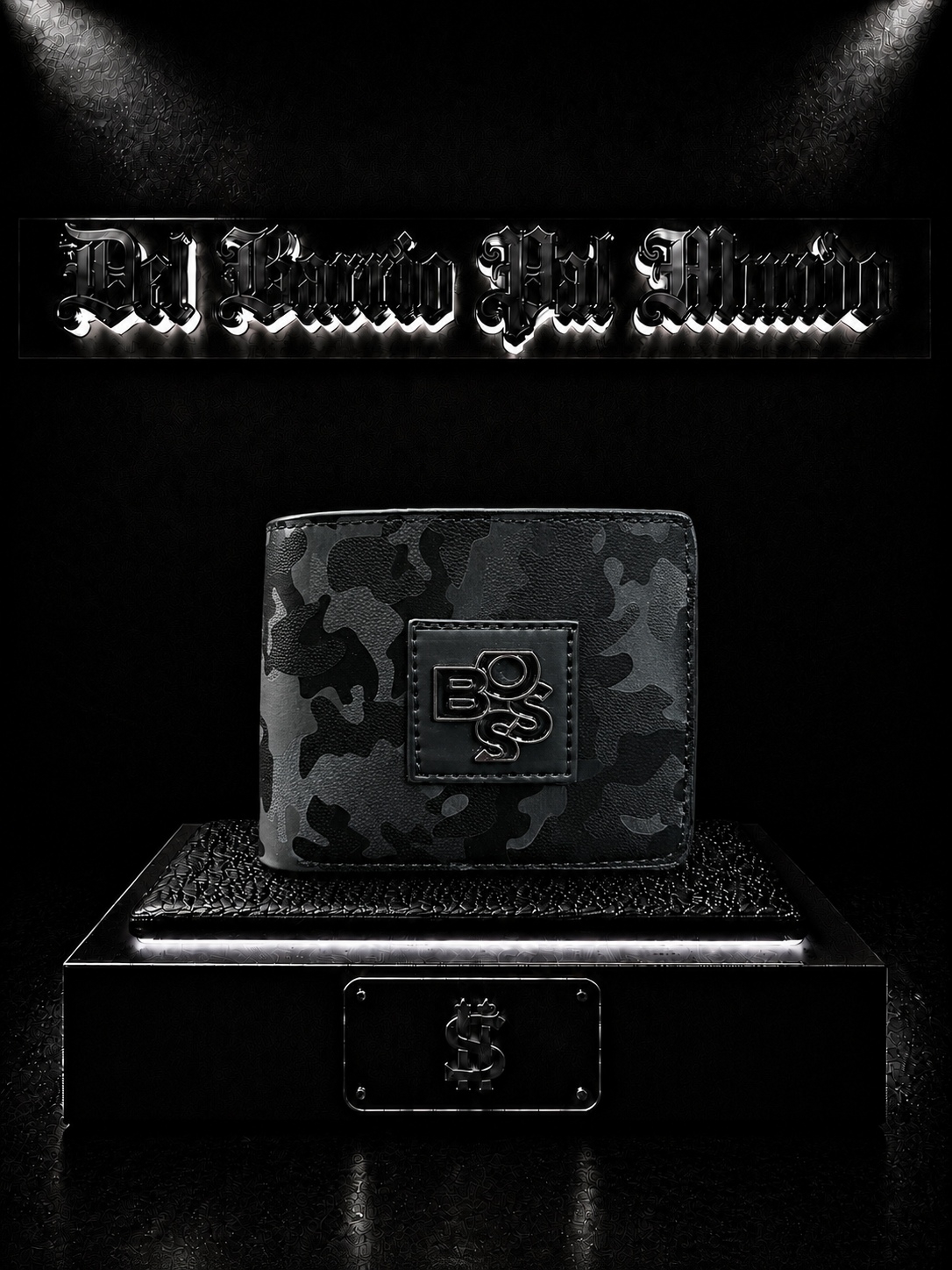BILLETERA BOSS COLOR NEGRO/DETALLES/PLACA CENTRAL "BOSS"/CAMUFLADA NEGRO