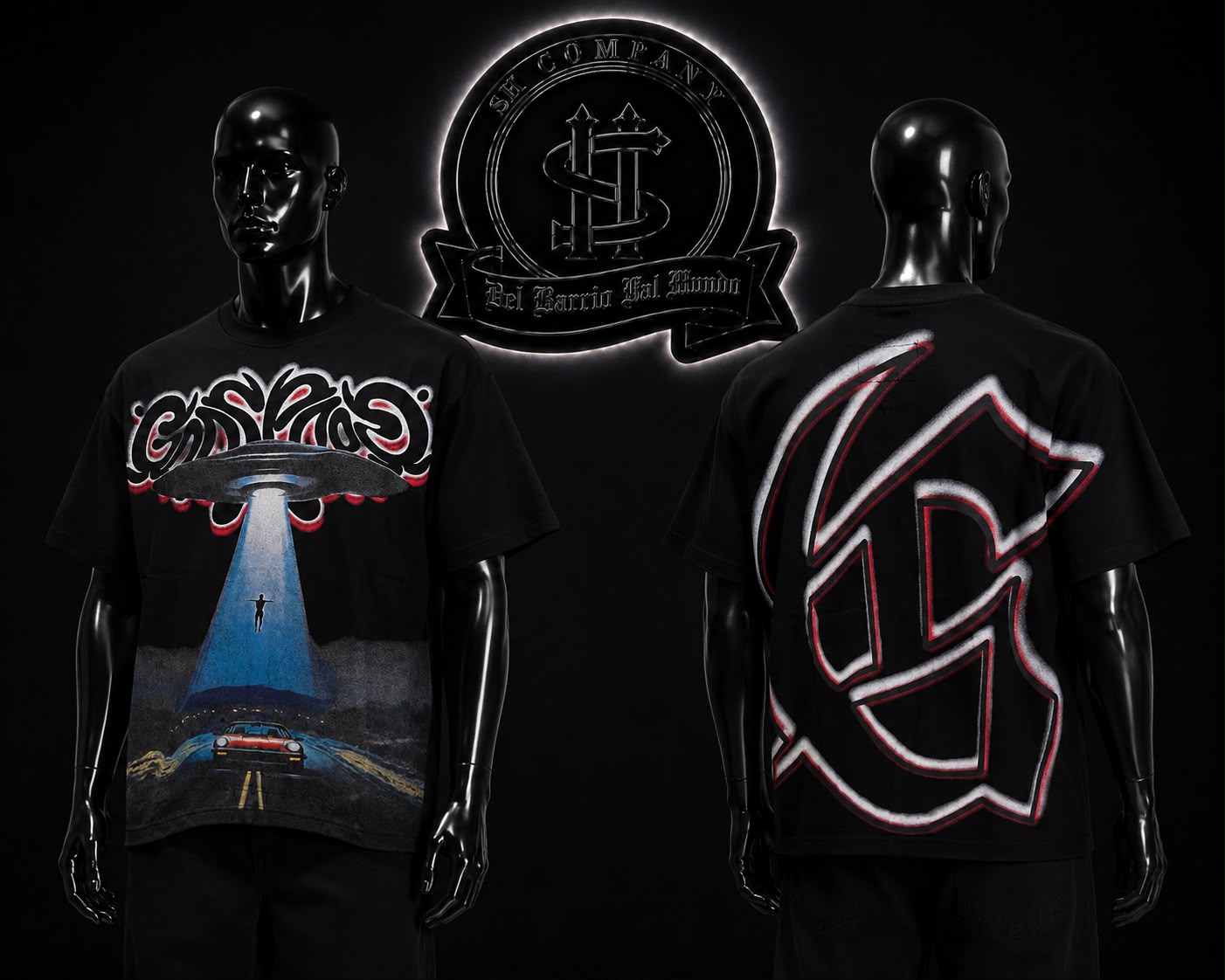 CAMISETA GSP COLOR/NEGRO DETALLES/ESTAMPADO/GRAFICO/LOGO/ADELANTE/NEGRO