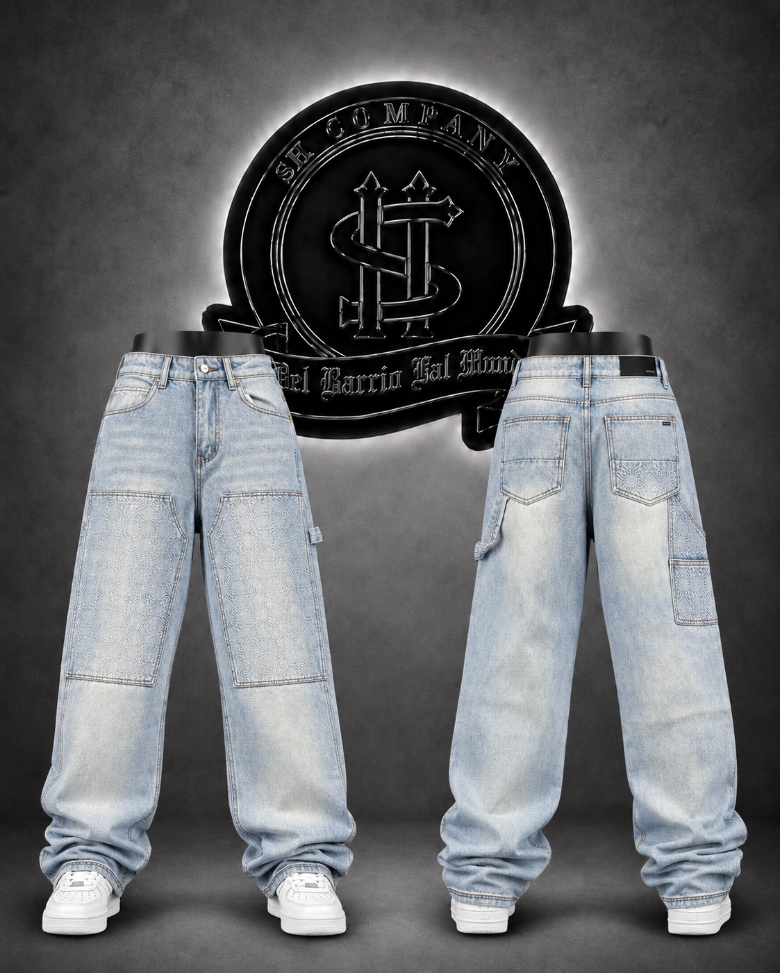 JEANS AMIRI BOTA RECTA COLOR  AZUL CLARO/DETALLE/ESTAMPADO “AMIRI’’FRONTAL Y ESPALDA