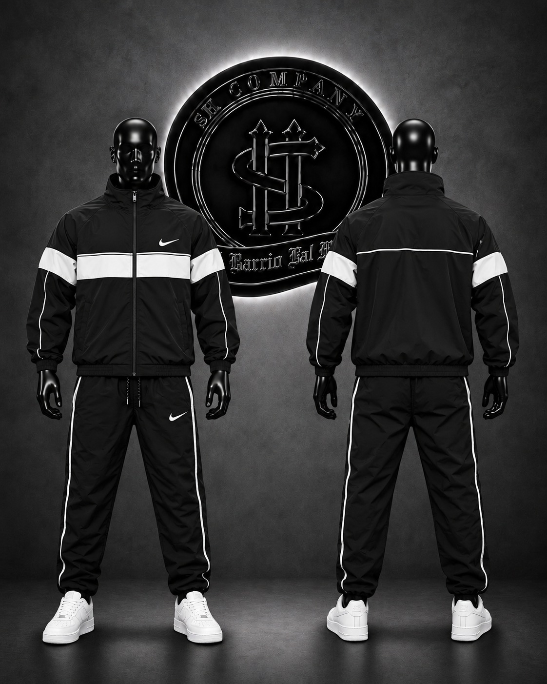 CONJUNTO NK COLOR NEGRO/DETALLES/LOGO FRONTAL/LINEAS GRUESAS HORIZONTAL MANGAS/VERTICALES SUDADERA