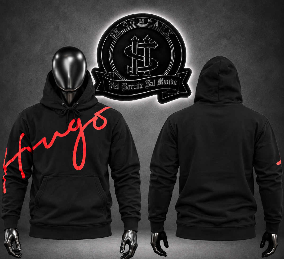 SACO HGBS COLOR NEGRO/DETALLE EN PECHO/ CAPUCHA.