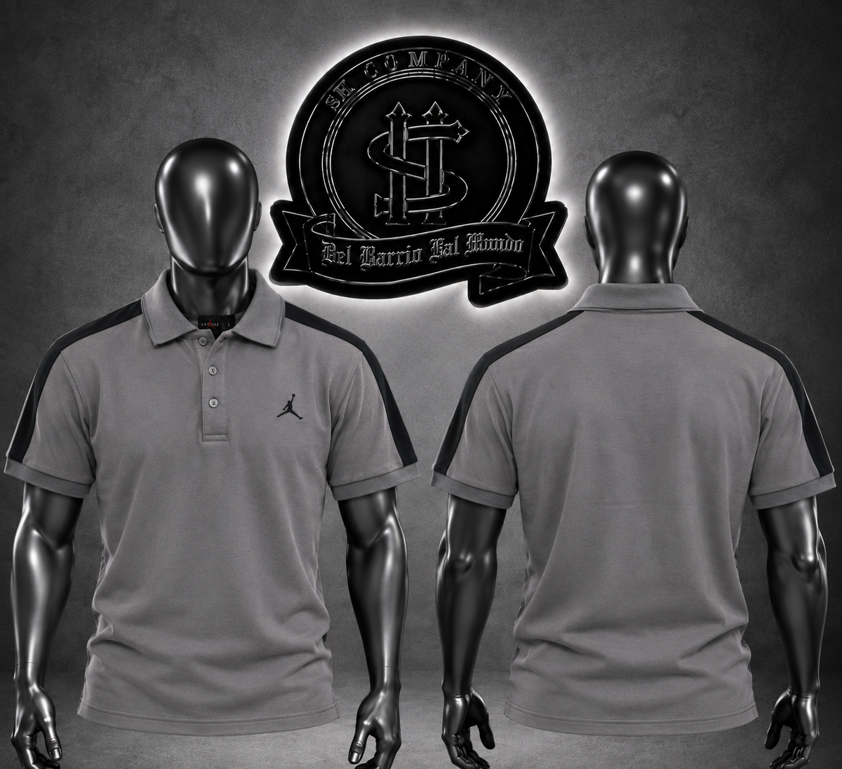 CAMIBUSO POLO JRDN COLOR GRIS/DETALLE NEGRO EN MANGA.