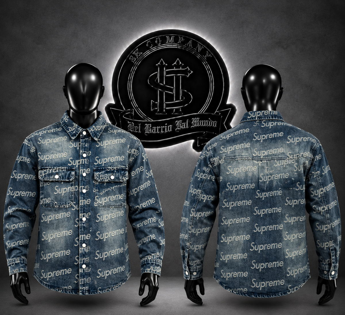 CHAQUETA COLOR AZUL SPRM /LOGO ESTAMPADO “SUPREME” COMPLETO