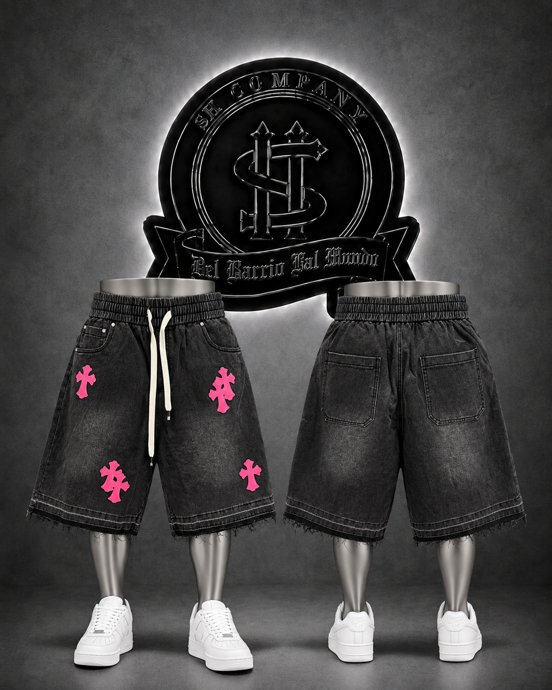 JEANS MOCHO CHRT COLOR NEGRO/DETALLE/ESTAMPADO ROSA