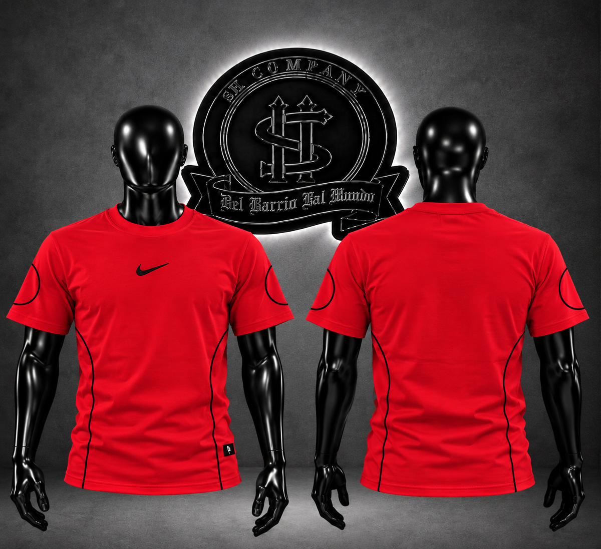 CAMISETA NK COLOR ROJO/DETALLE/LINEA NEGRA Y LOGO