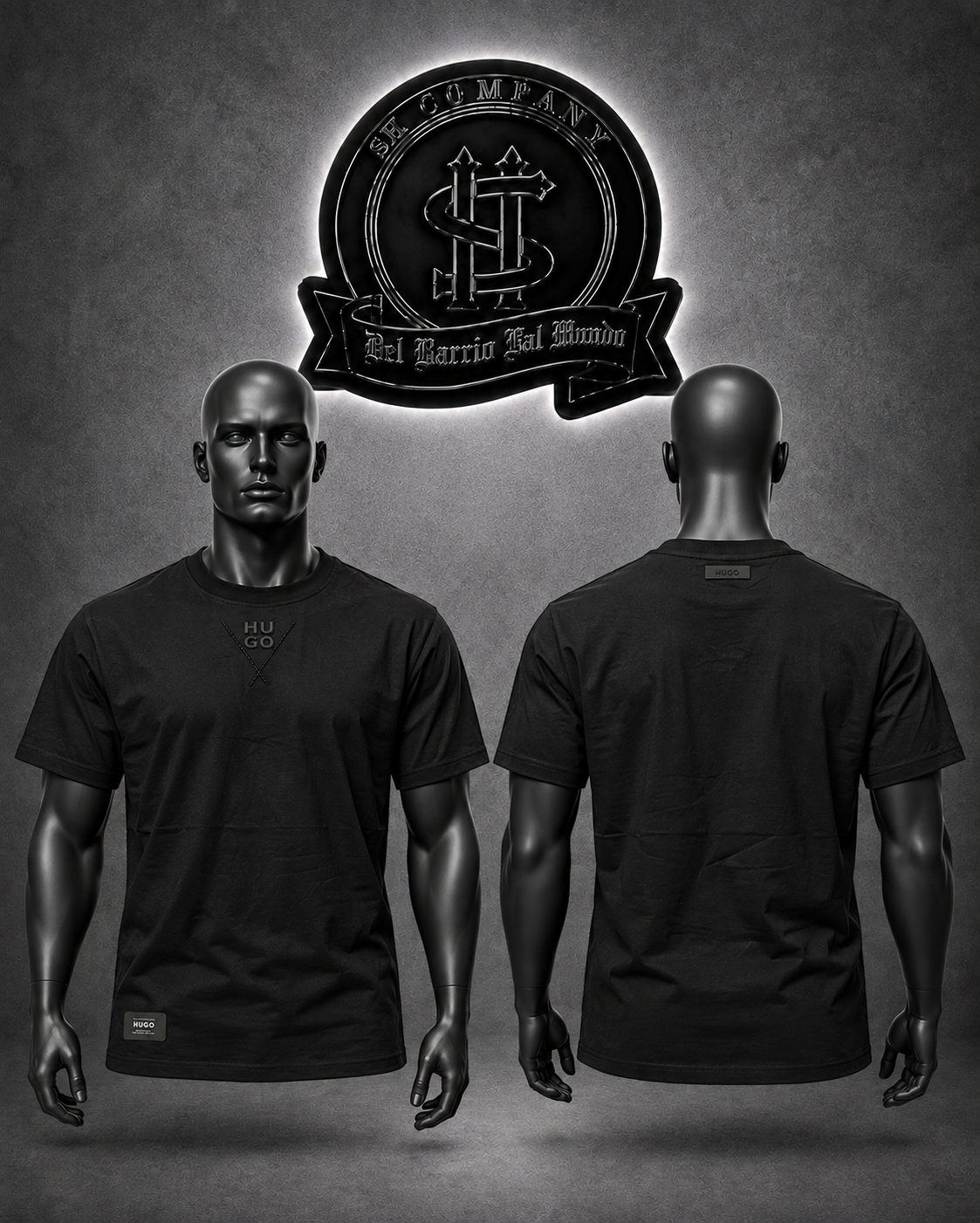 CAMISETA HG COLOR NEGRO/DETALLE/LOGO “HUGO” PARTE FRONTAL/ “BOSS” PARTE TRASERA