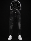 JEANS DSQ2 BOTA RECTA COLOR/NEGRO DETALLE/DEGRADADO/PARCHES