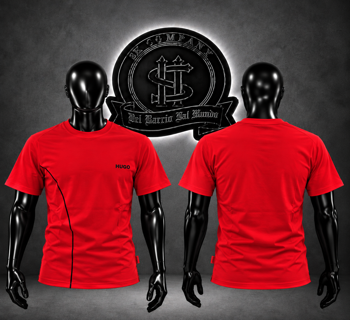 CAMISETA HG COLOR ROJO/DETALLE/LINEA NEGRA Y LOGO