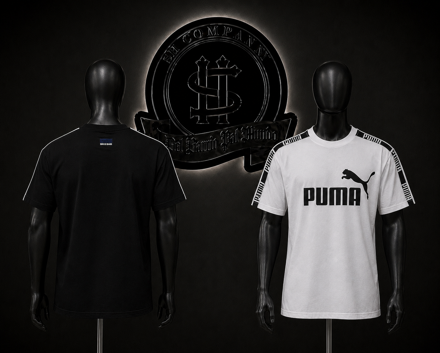 CAMISETA PM COLOR/NEGRO/BLANCO DETALES/ESTAMPADO/LOGO/ADELANTE