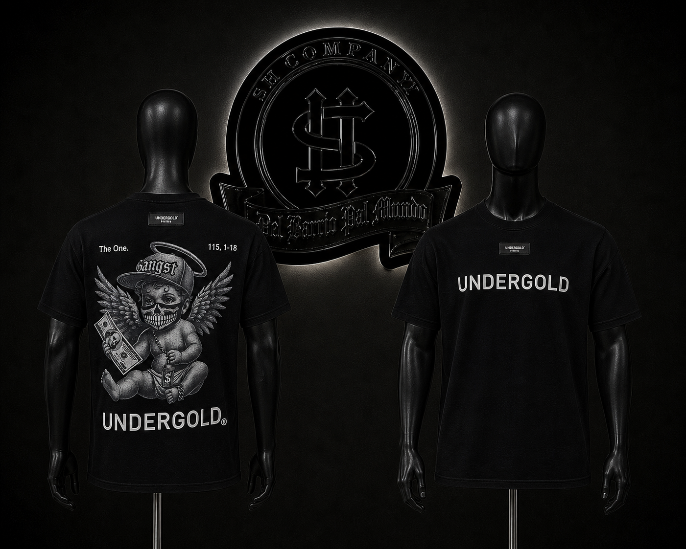 CAMISETA UNDG COLOR/NEGRO DETALES/ESTAMPADO/GRAFICO/LOGO/ESPALDA