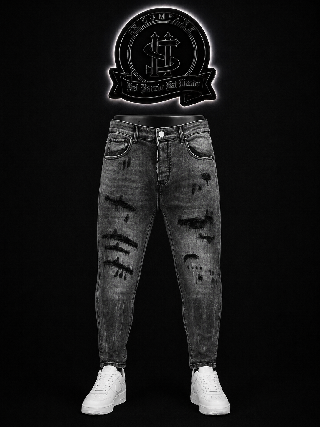 JEANS DSQ2 BOTA RECTA COLOR/NEGRO/GRIS DETALLE/RASGADO