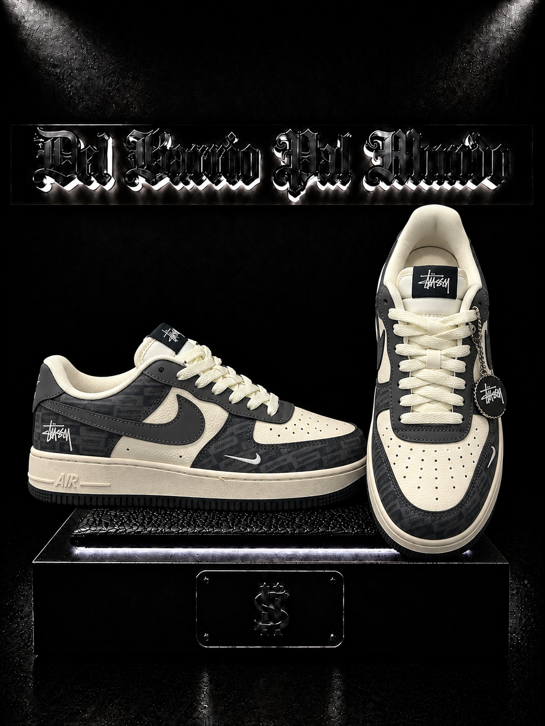 ZAPATILLAS NK X SPRM COLOR BEIGE-GRIS/DISEÑO "SUPREME" EN BORDES