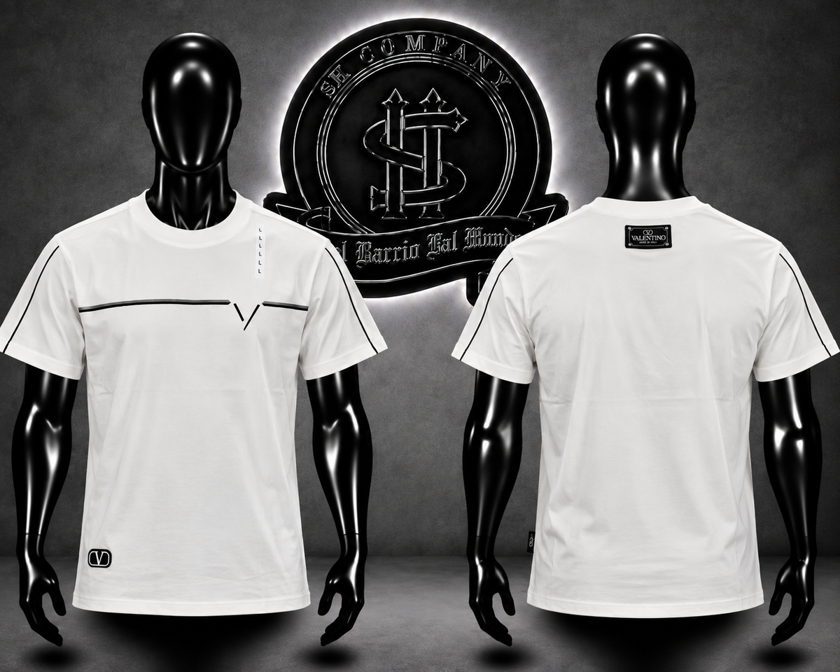 CAMISETA VLNTN COLOR BLANCO/DETALLE/LINEA FRONTAL LOGO "V"/LOGO ESPALDA