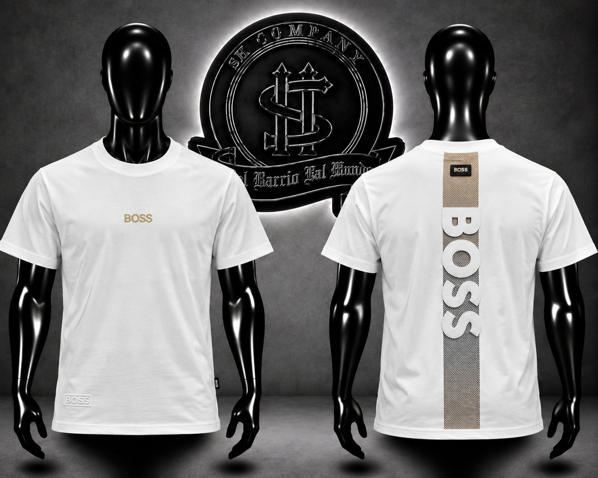 CAMISETA HG COLOR BLANCO/DETALLE/ LOGO "BOSS"/LINEA VERTICAL CON LOGO "BOSS" ESPALDA