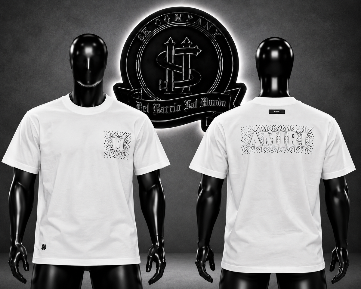 CAMISETA AMR COLOR BLANCO/DETALLE/PERLAS/LOGO PERLADO GRAFICO/LOGO ESPALDA PERLADO