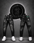 JEANS DSQRD2 BOTA RECTA COLOR NEGRO/DETALLE/PINTURA BLANCA-VERDE