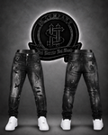 JEANS DSQRD2 BOTA RECTA COLOR NEGRO/DETALLE/PINTURA BLANCA/DEGRADADO BLANCO