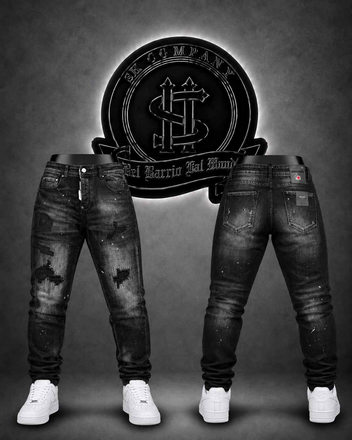 JEANS DSQRD2 BOTA RECTA COLOR NEGRO/DETALLE/DEGRADADO BLANCO/ROTOS NEGROS