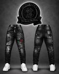 JEANS DSQRD2 BOTA RECTA COLOR NEGRO/DETALLE/PARCHES NEGROS/DEGRADADO BLANCO/ROTOS NEGROS