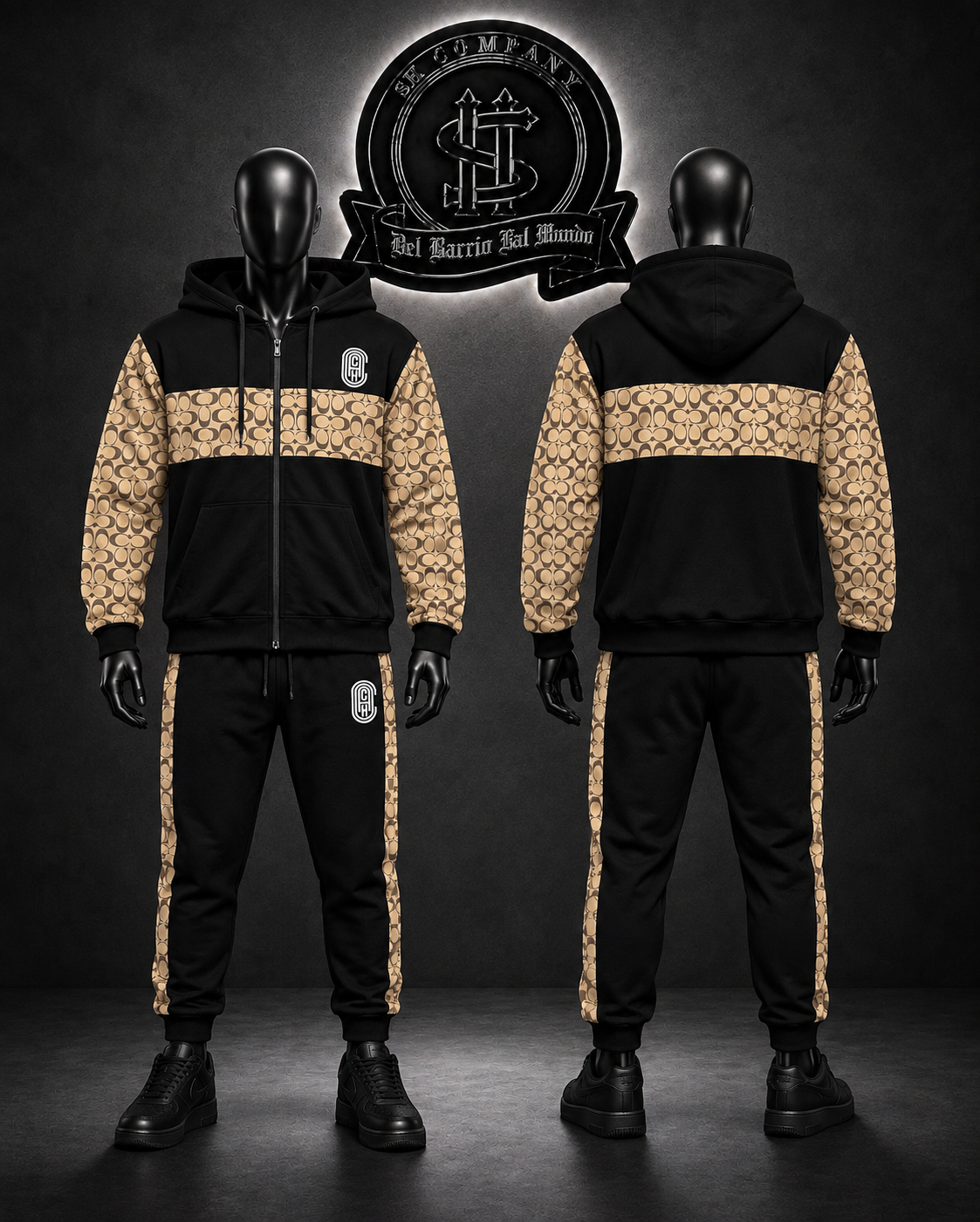 CONJUNTO CC COLOR NEGRO/DETALLES/ESTAMPADO "CC" BRAZOS Y SUDADERA/LOGO FRONTAL