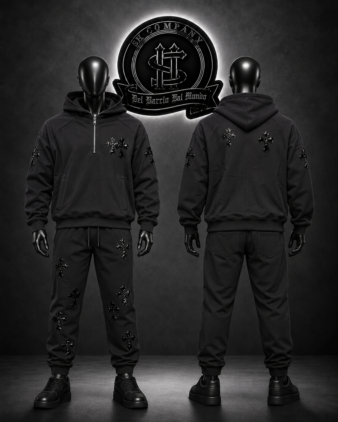 CONJUNTO CHMTH HRTH COLOR GRIS/DETALLES/CRUCES SACO-SUDADERA FRONTAL