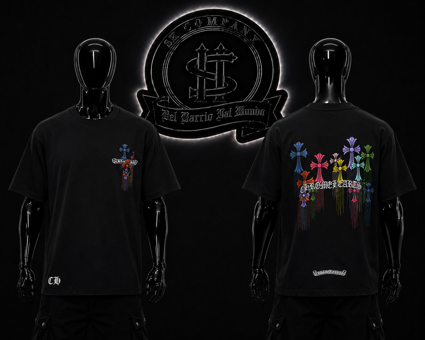 CAMISETA CH COLOR/NEGRO DETALLES/ESTAMPADO/GRAFICO/MULTICOLOR/ESPALDA/LOGO/PEQUEÑO/MULTICOLOR/ADELANTE