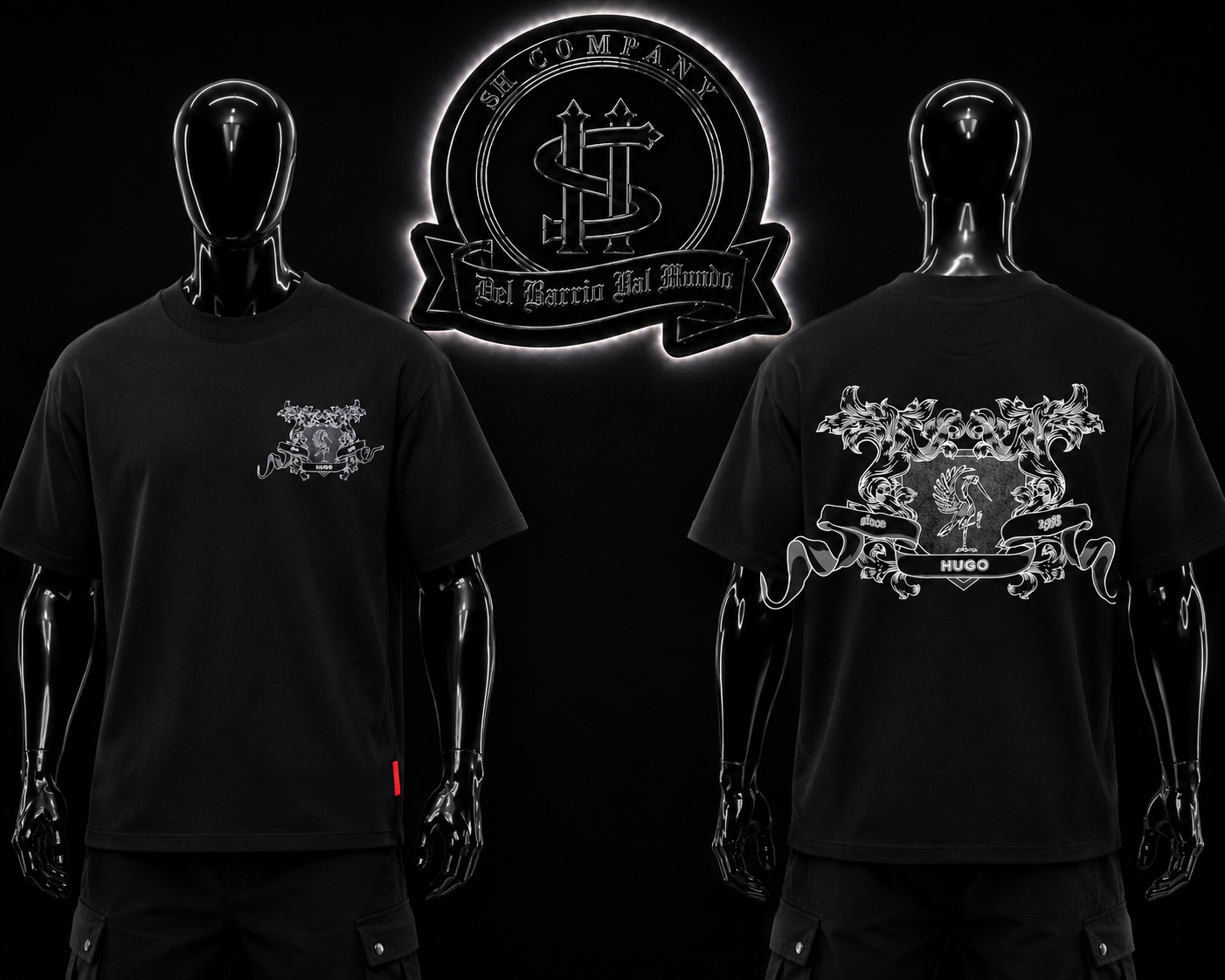 CAMISETA HG COLOR/NEGRO DETALLES/ESTAMPADO/GRAFICO/ESPALDA/LOGO/ADELANTE